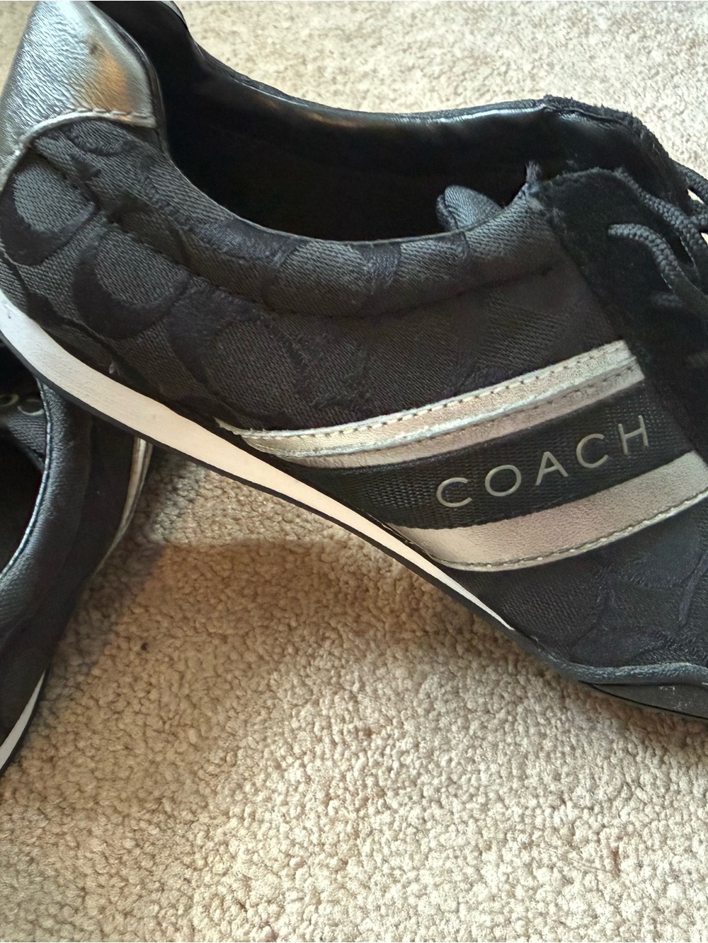 Coach Black and Silver Signature Stripe Sneaker